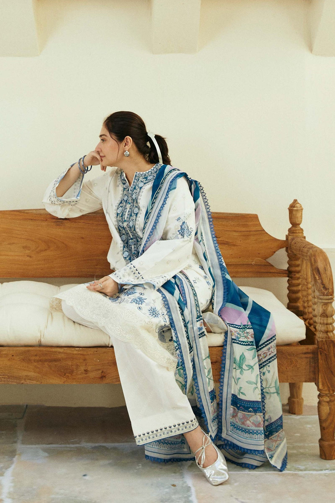 ZAHRA SHAHJAHAN- 3PC LAWN EMBROIDERED SHIRT WITH MONARK PRINT DUPATTA & TROUSER-KUN-3553