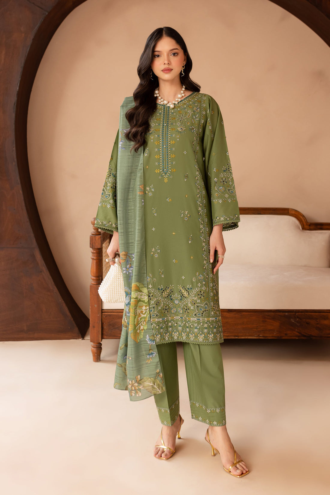 BATIK-3PC LAWN EMBROIDERED SHIRT WITH MONARK PRINT DUPATTA AND EMB TROUSER-KUN-3700