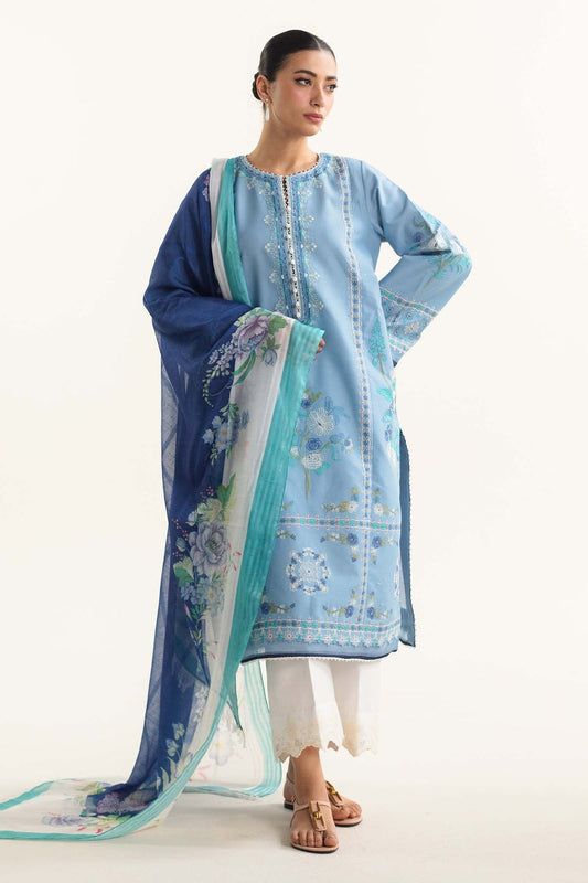 ZAHRA SHAHJAHAN- 3PC LAWN EMBROIDERED SHIRT WITH DIAMOND PRINT DUPATTA-KUN-2856