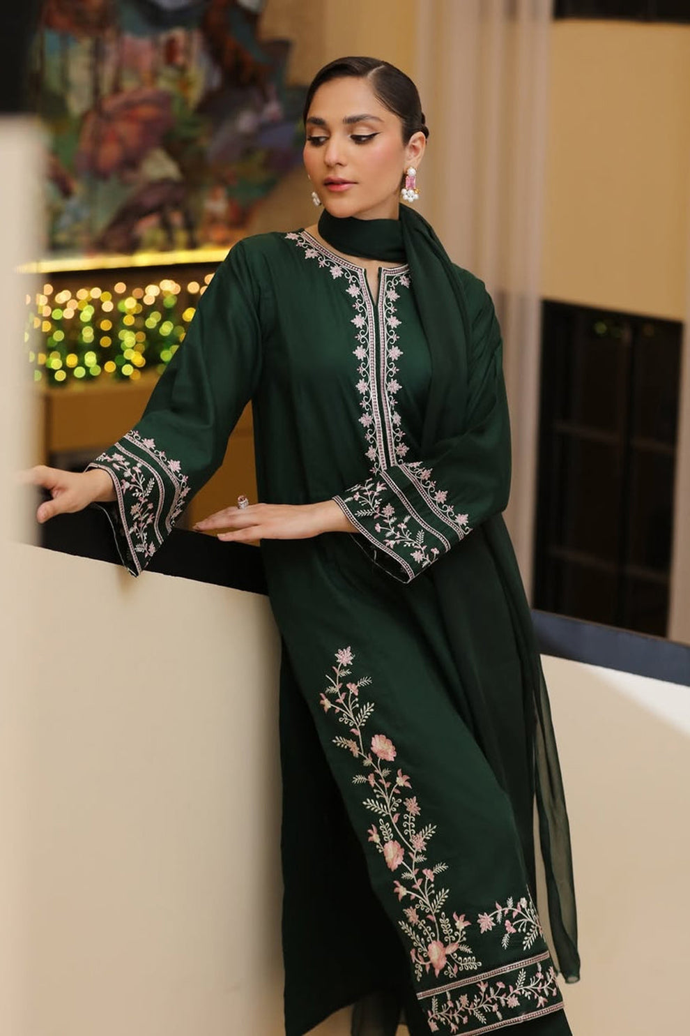 FEROZAE-3PC LAWN EMBROIDERED SHIRT WITH BAMBER CHIFFON DUPATTA AND TROUSER-KUN-3635