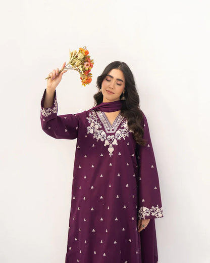 JAZMIN-3PC DHANAK EMBROIDERED SUIT KUN-2373