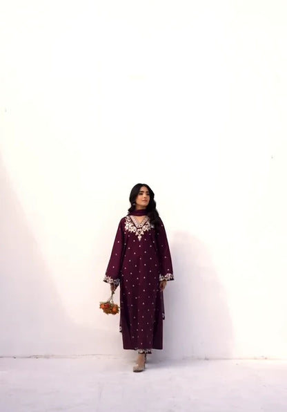 JAZMIN-3PC DHANAK EMBROIDERED SUIT KUN-2373
