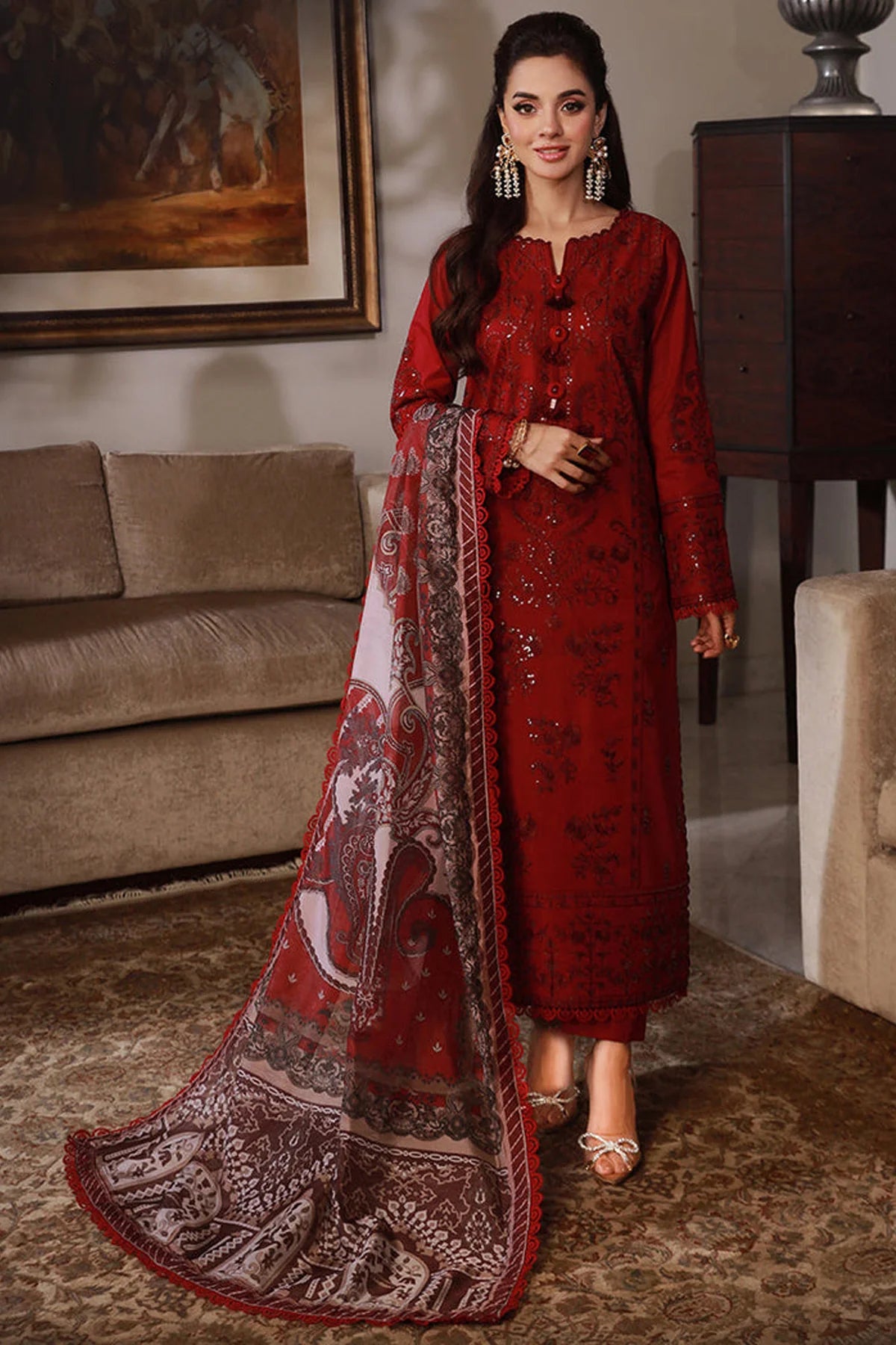 ASIM JOFA-3PC DHANAK SEQUIN EMBROIDRED SUIT KUN-4228