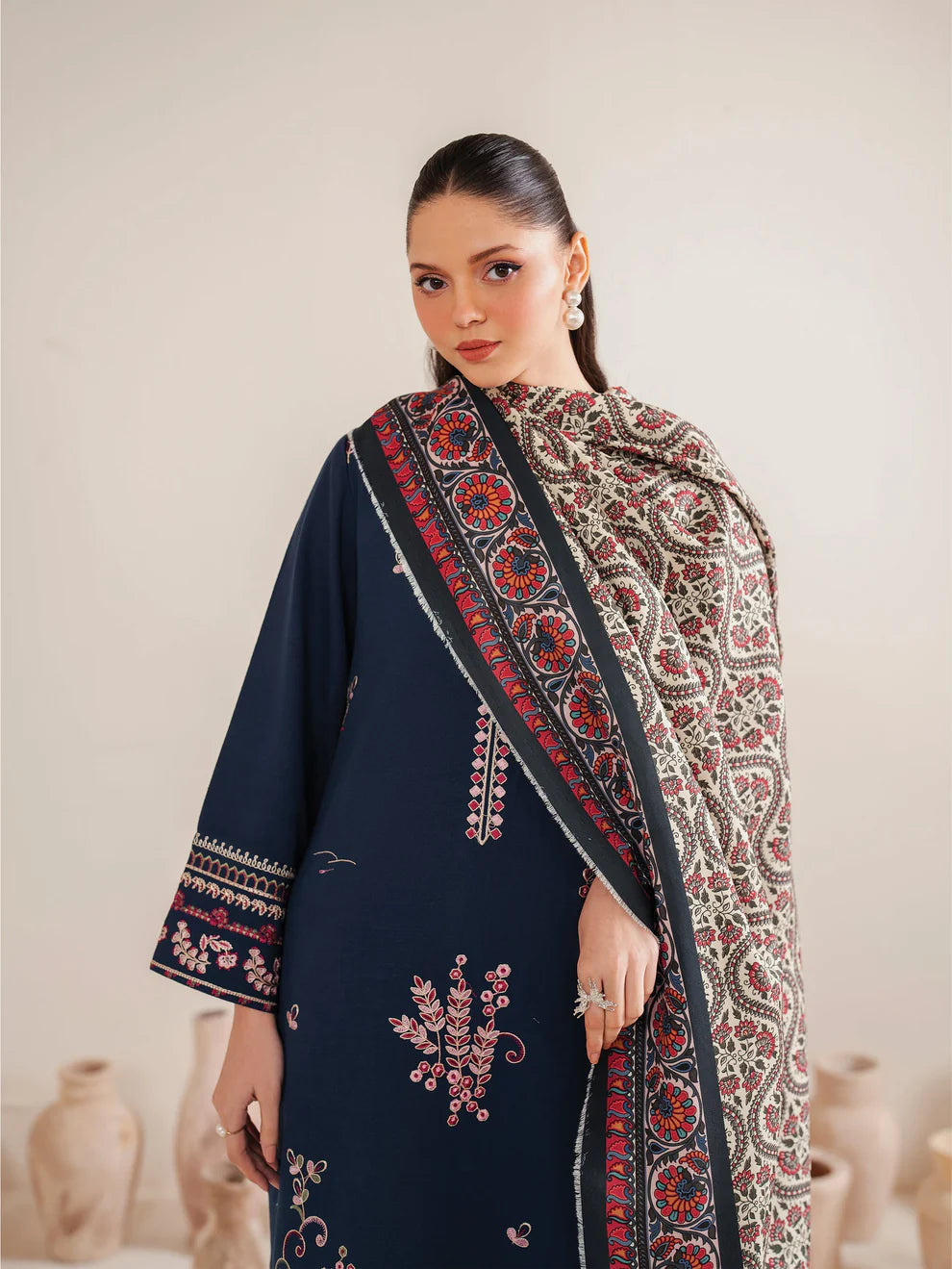 GARNET-3PC LAWN EMBROIDERED SHIRT WITH MONARK PRINT DUPATTA & LAWN TROUSER-KUN-3540