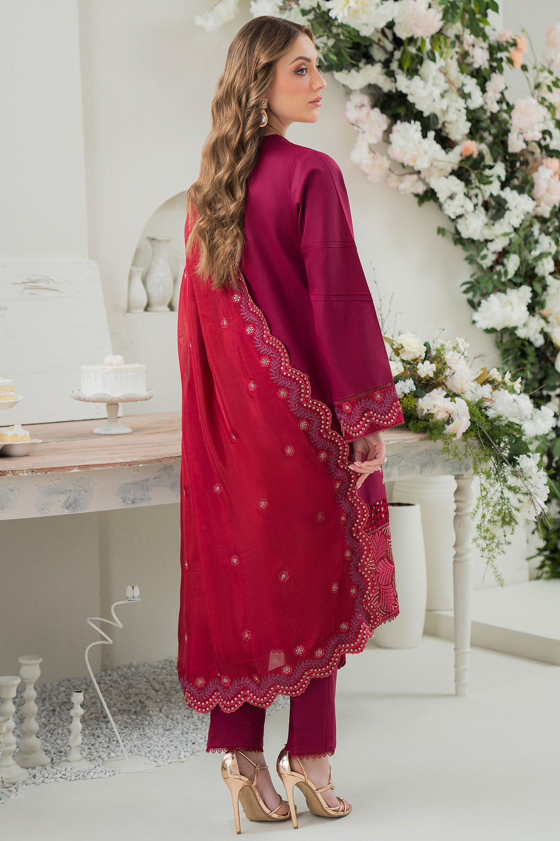 ZIVA- LAWN 3PC EMBROIDERED SHIRT WITH BAMBER CHIFFON EMBROIDERED DUPATTA WITH TROUSER -KUN- 2741