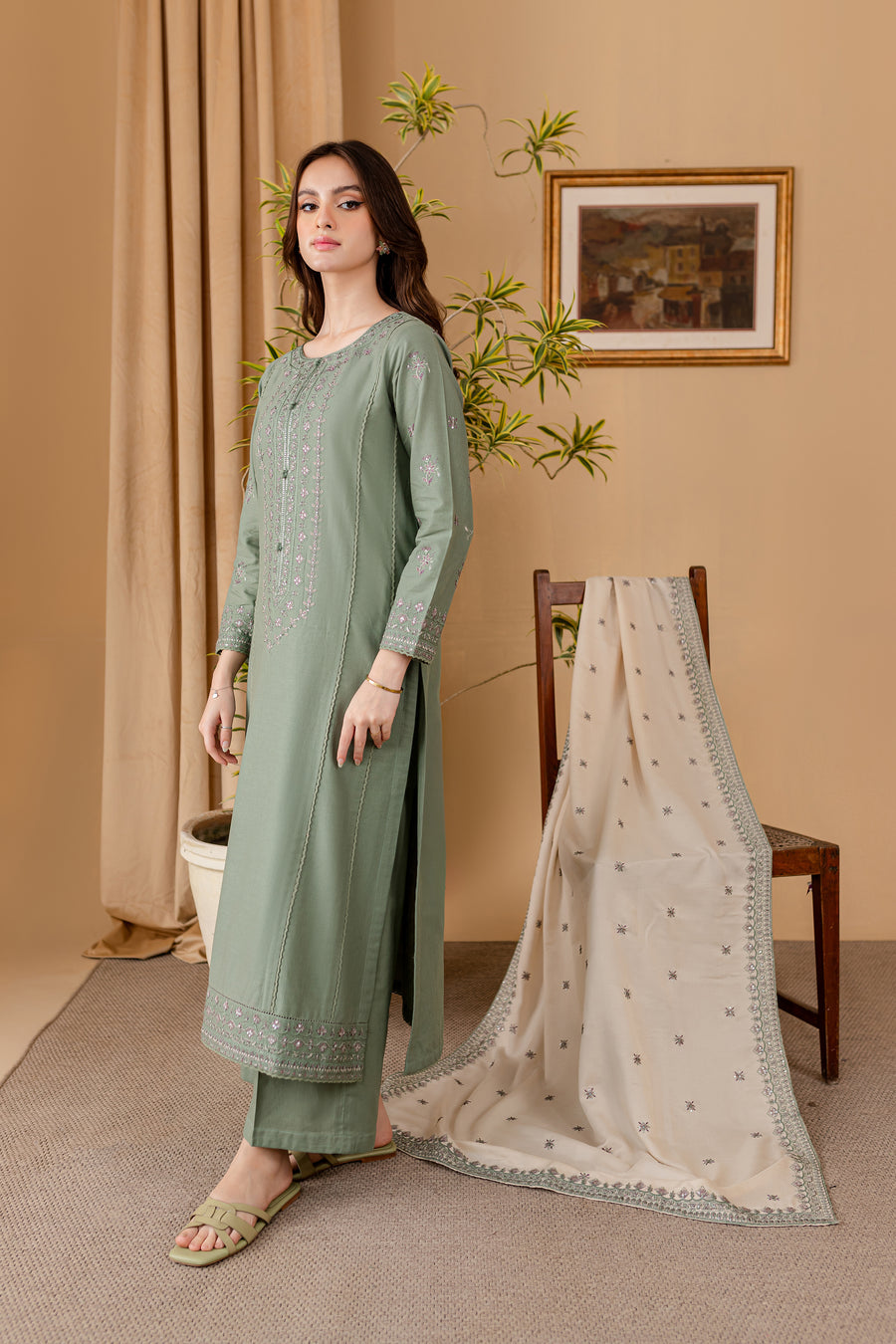 JAZMIN - 3PC LAWN EMBROIDERED SHIRT WITH LAWN EMBROIDERED DUPATTA AND LAWN TROUSER-KUN-3501