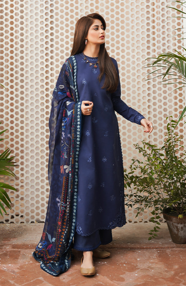 SERAN- 3PC LAWN EMBROIDERED SHIRT WITH MONARK PRINT DUPATTA & TROUSER-KUN -3511