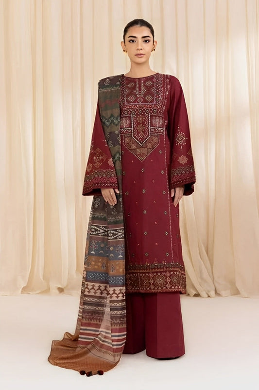 SAPPHIRE-3PC LAWN EMBROIDERED SHIRT WITH MONARK PRINTED DUPATTA AND TROUSER-KUN-3746