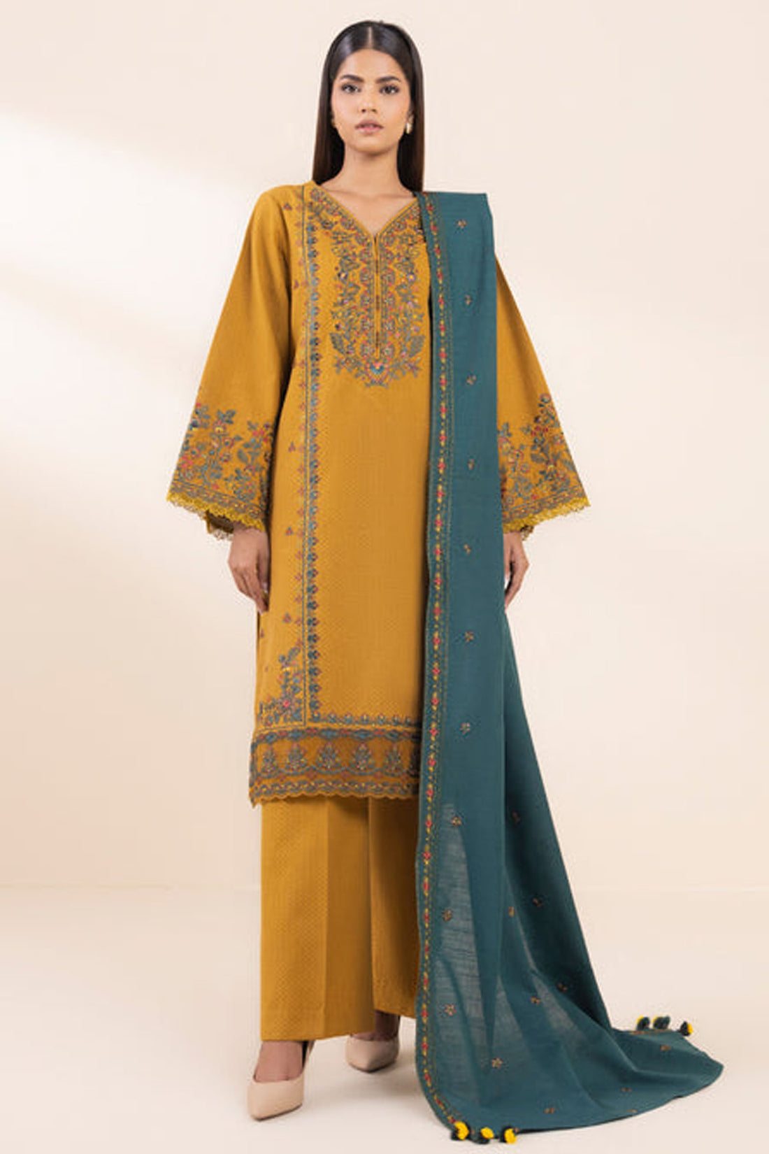 SAPPHIRE- 3PC LAWN EMBROIDERED SHIRT WITH LAWN EMBROIDERED DUPATTA AND TROUSER-KUN-3603