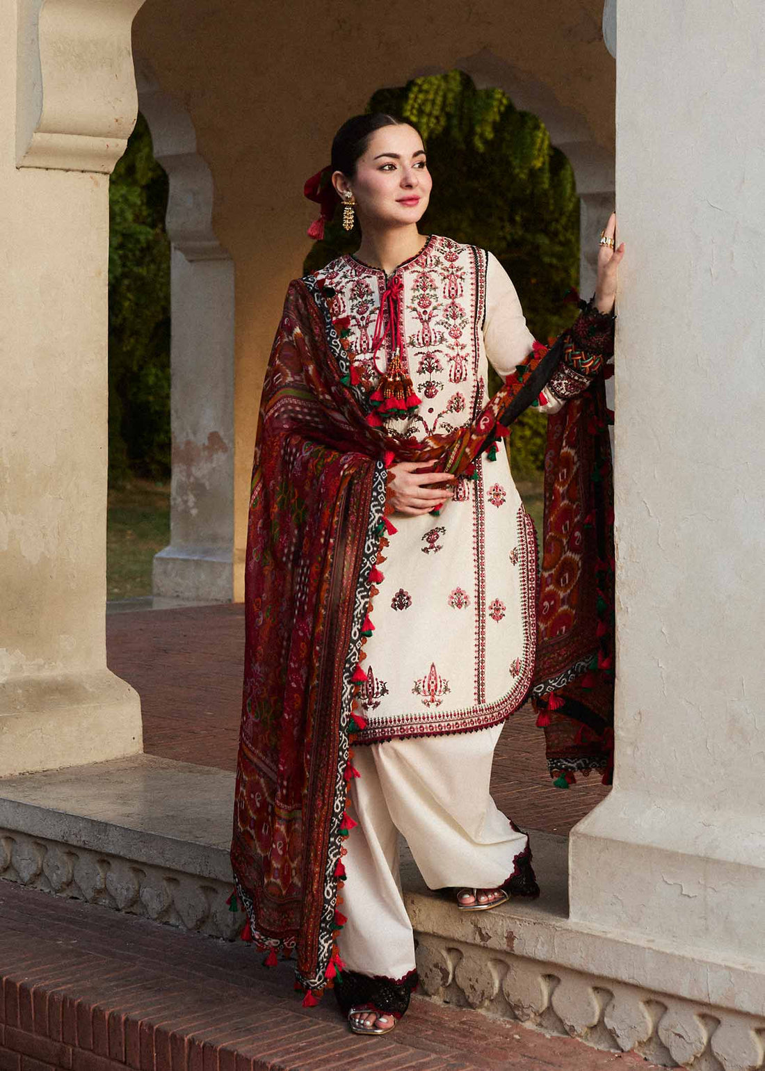 HUSSAIN REHAR- 3PC LAWN EMBROIDERED SHIRT WITH MONARK PRINT DUPATTA & TROUSER-KUN -3602