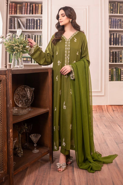 Asim Jofa-Lawn 3pc Embroidered Shirt With Bamber Chiffon Dupatta & Trouser-KUN-3575