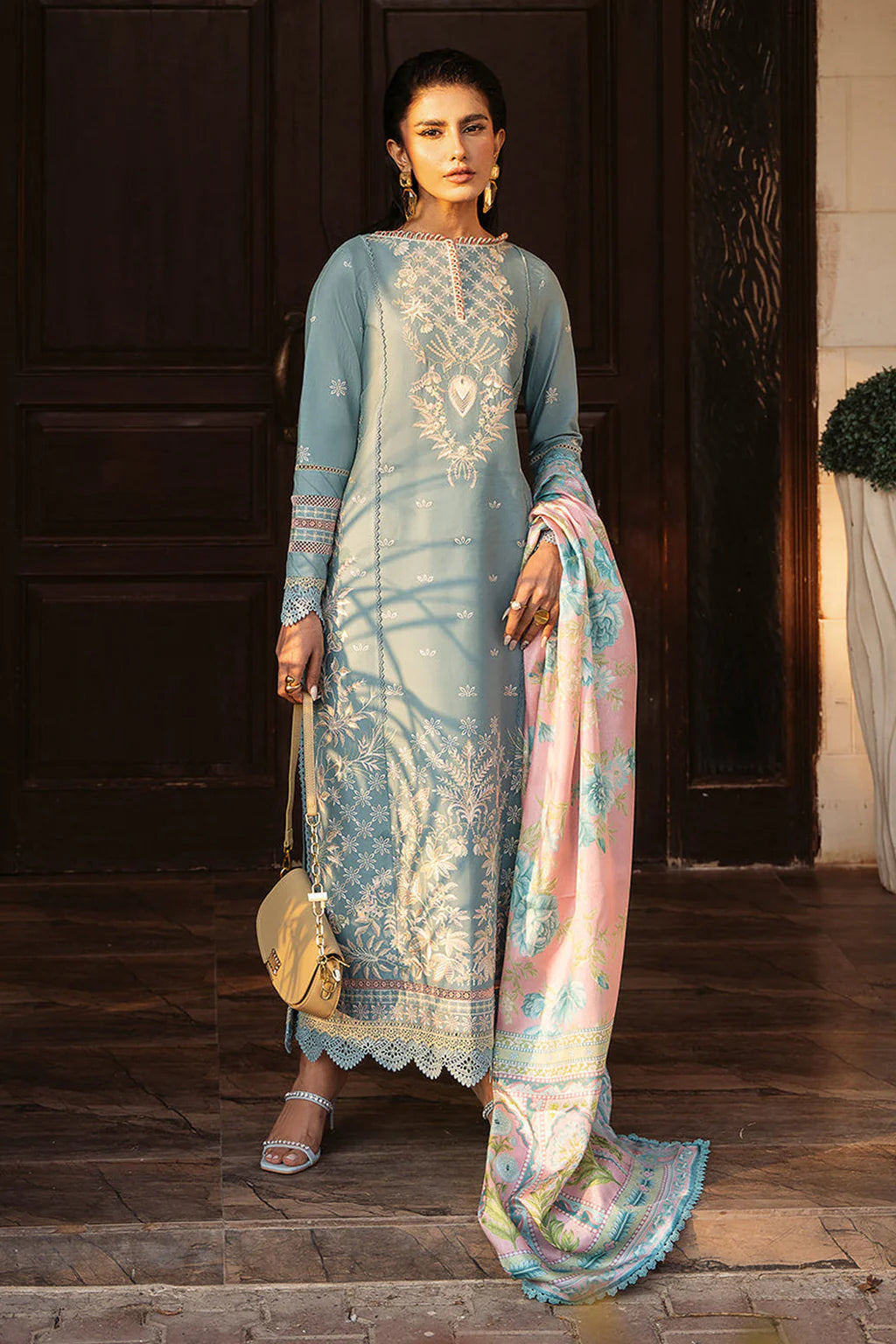 BIN ILYAS-3PC DHANAK SEQUENCE EMBROIDERED SUIT-KUN-4122