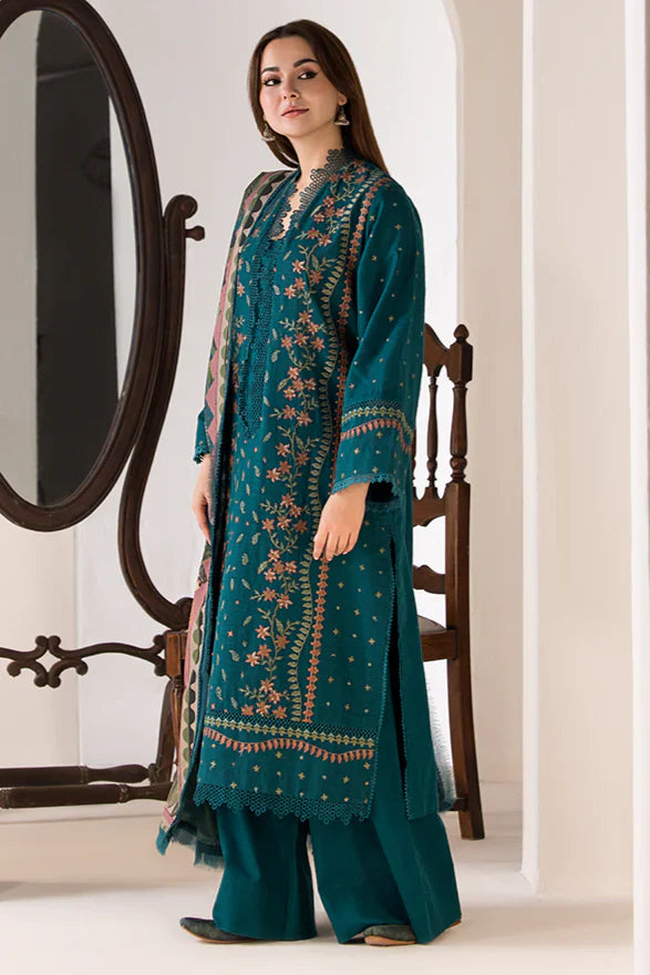 SOBIA NAZIR- 3PC LAWN EMBROIDERED SHIRT WITH MONARK PRINTED DUPATTA AND TROUSER-KUN-1056