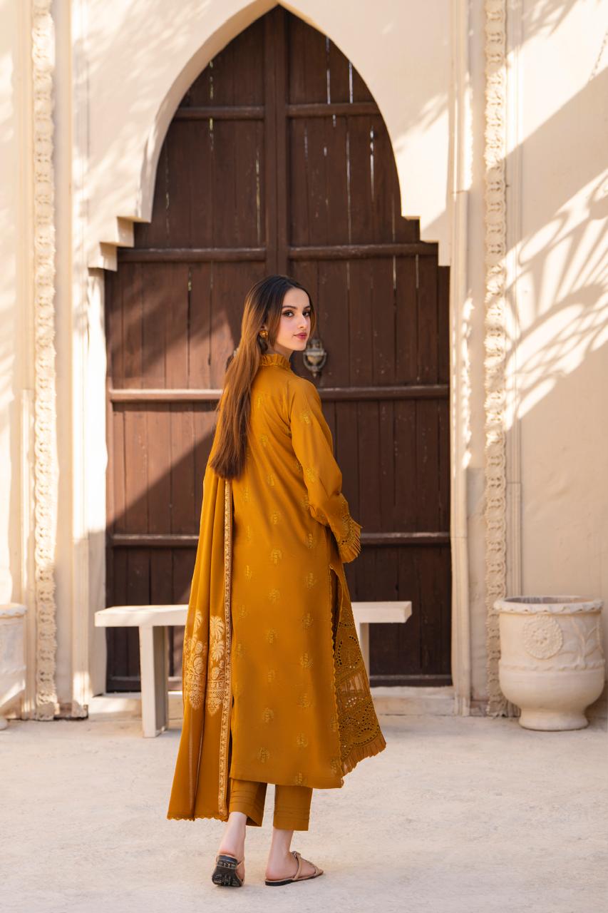 MIRAKHI-3PC LAWN CHIKENKARI EMBROIDERED SHIRT WITH LAWN JAQUARD PRINT DUPATTA -KUN-2001-M
