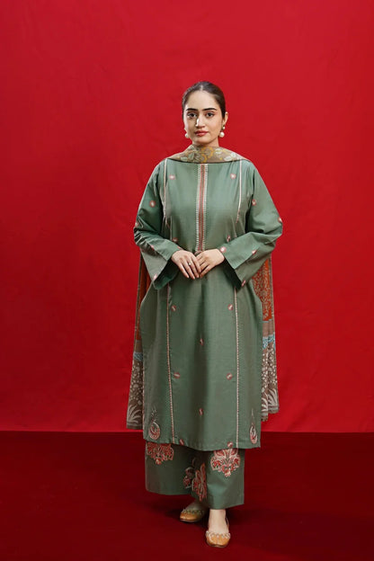 URGE-3PC LAWN EMBROIDERED SHIRT WITH MONARK PRINTED DUPATTA & EMB TROUSER-KUN-3558