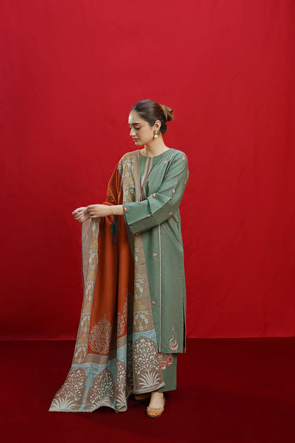 URGE-3PC LAWN EMBROIDERED SHIRT WITH MONARK PRINTED DUPATTA & EMB TROUSER-KUN-3558