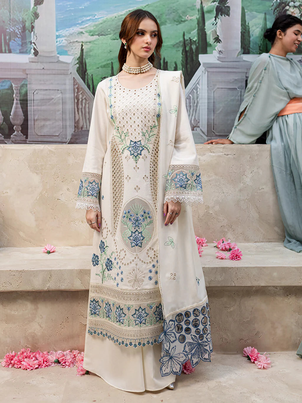 MAHNUR-3PC DHANAK LASER CUT EMB SUIT- KUN-4103