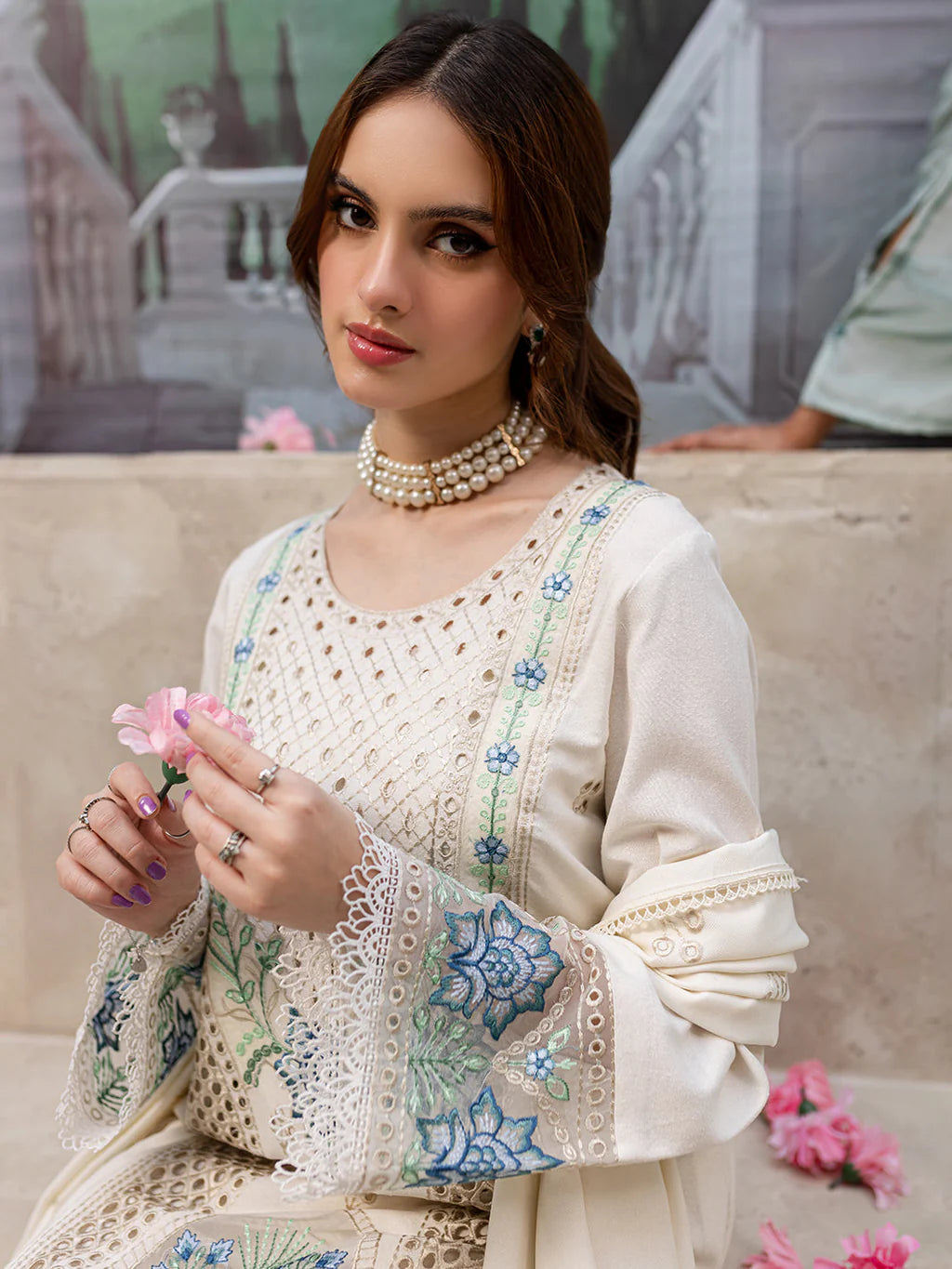 MAHNUR-3PC DHANAK LASER CUT EMB SUIT- KUN-4103