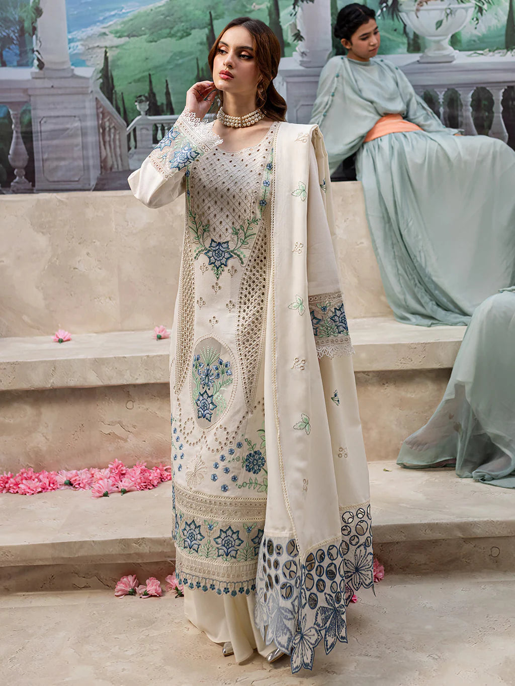MAHNUR-3PC DHANAK LASER CUT EMB SUIT- KUN-4103
