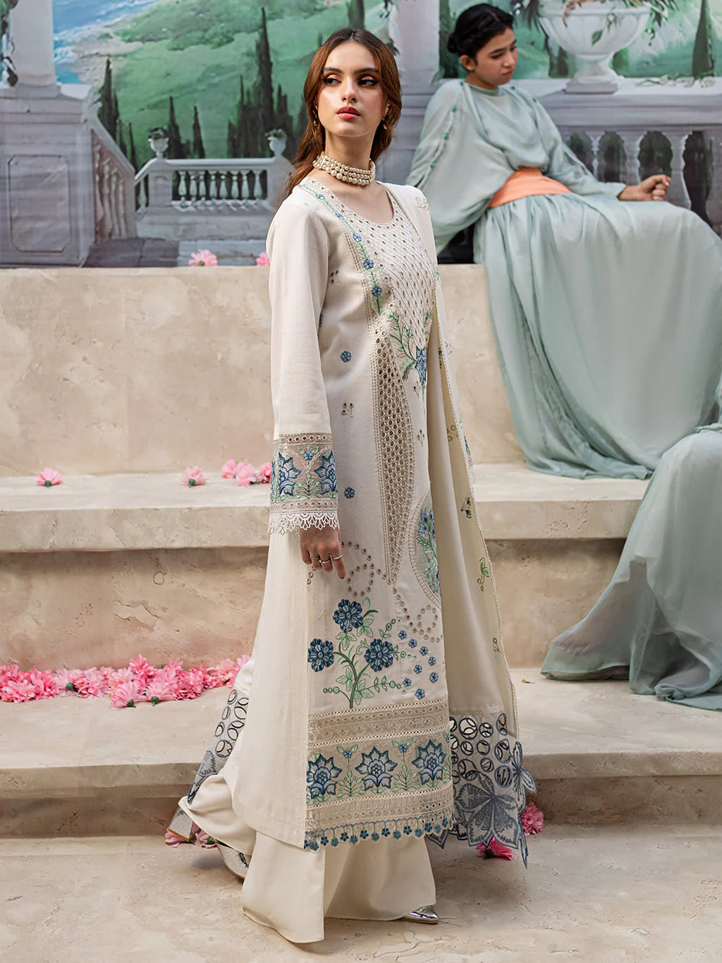 MAHNUR-3PC DHANAK LASER CUT EMB SUIT- KUN-4103