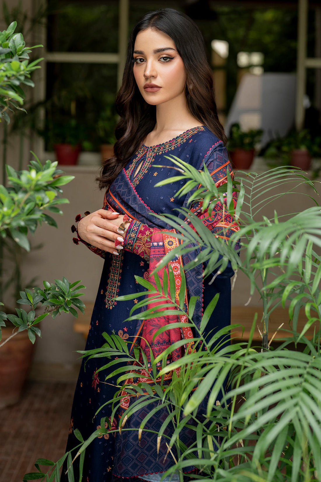 JAZMIN-3PC LAWN EMBROIDRED SHIRT WITH MONARK PRINT DUPATTA AND TROUSER-KUN-3561