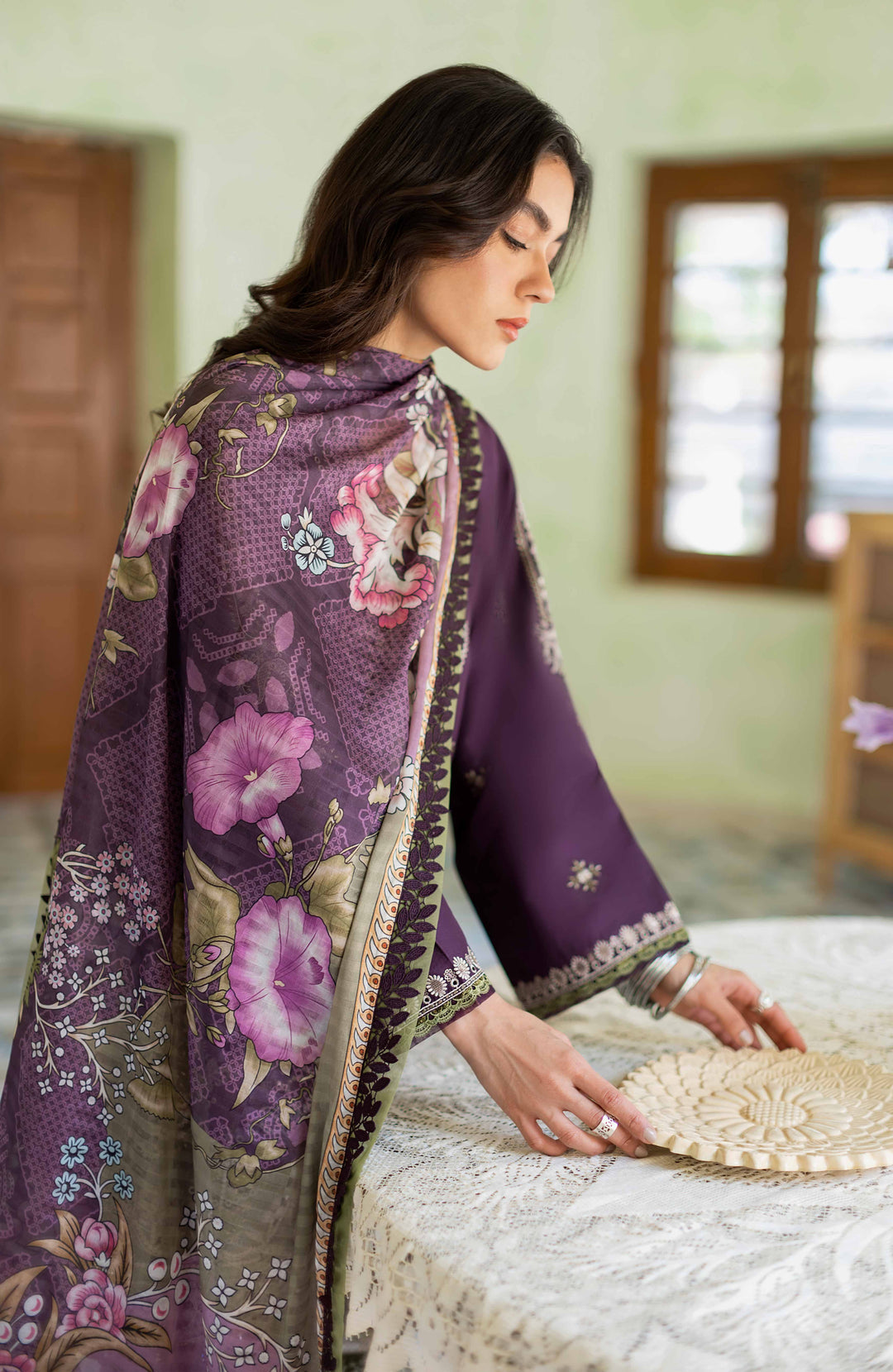 SERAN- 3PC LAWN EMBROIDERED SHIRT MONARK PRINTED DUPATTA AND TROUSER-KUN-2824