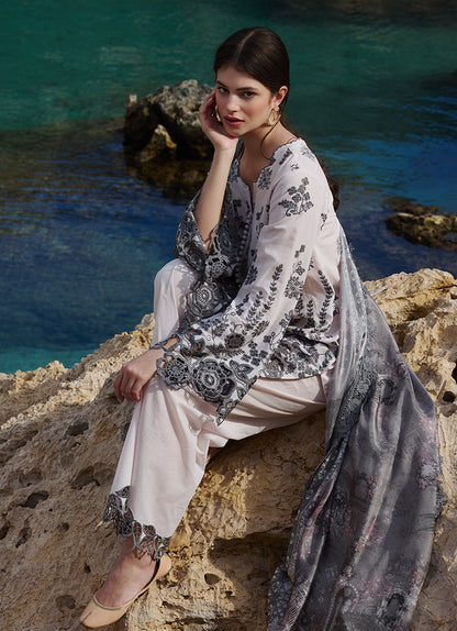 IMAGE-3PC LAWN EMBROIDERED SHIRT WITH CHIFFON PRINT DUPATTA AND EMB TROUSER-KUN-3710