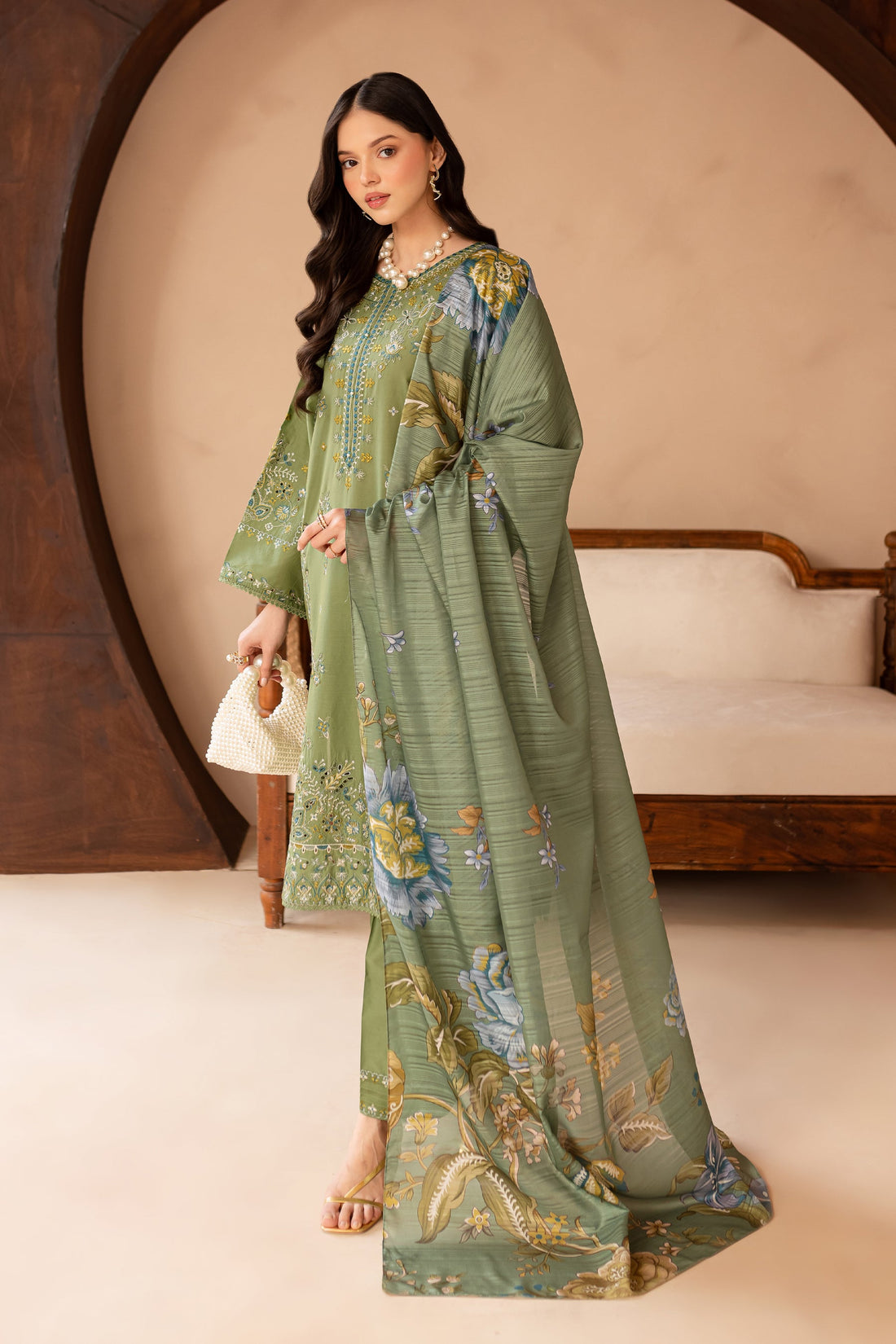 BATIK-3PC LAWN EMBROIDERED SHIRT WITH MONARK PRINT DUPATTA AND EMB TROUSER-KUN-3700
