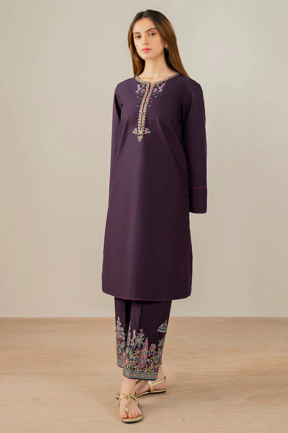 JAZMIN-2PC DHANAK EMBROIDERED SUIT KUN-113