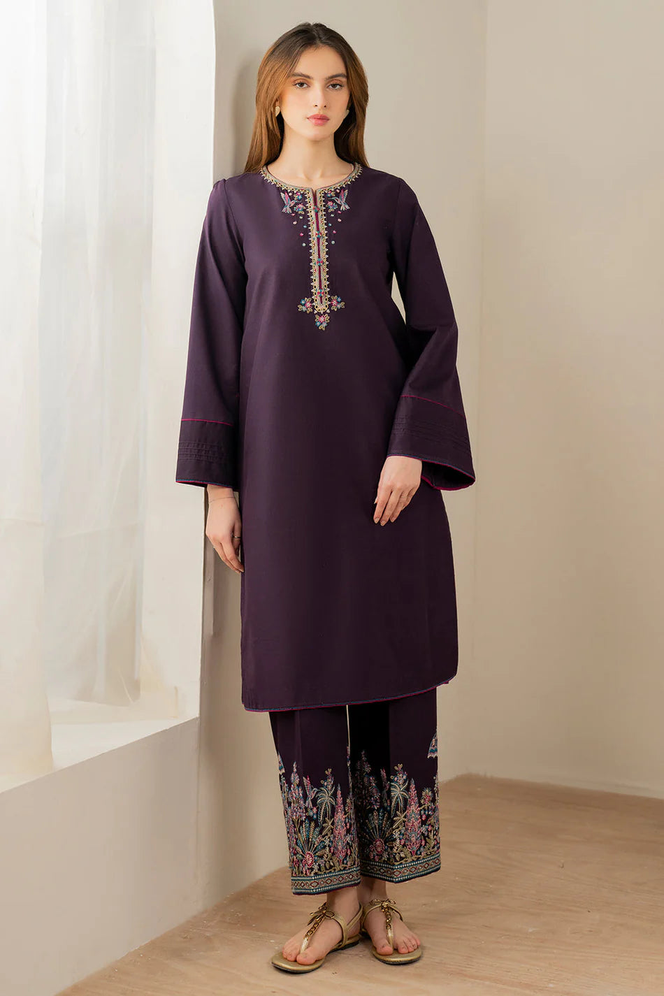 JAZMIN-2PC DHANAK EMBROIDERED SUIT KUN-113