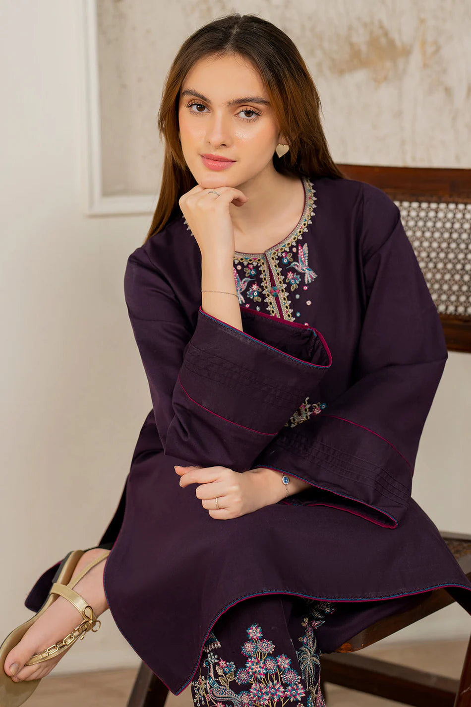 JAZMIN-2PC DHANAK EMBROIDERED SUIT KUN-113