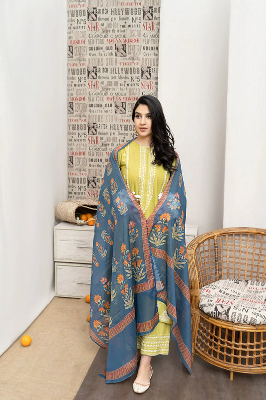 URGE- 3PC LAWN EMBROIDERED SHIRT WITH MONARK PRINTED DUPATTA AND EMB TROUSER-KUN-3600