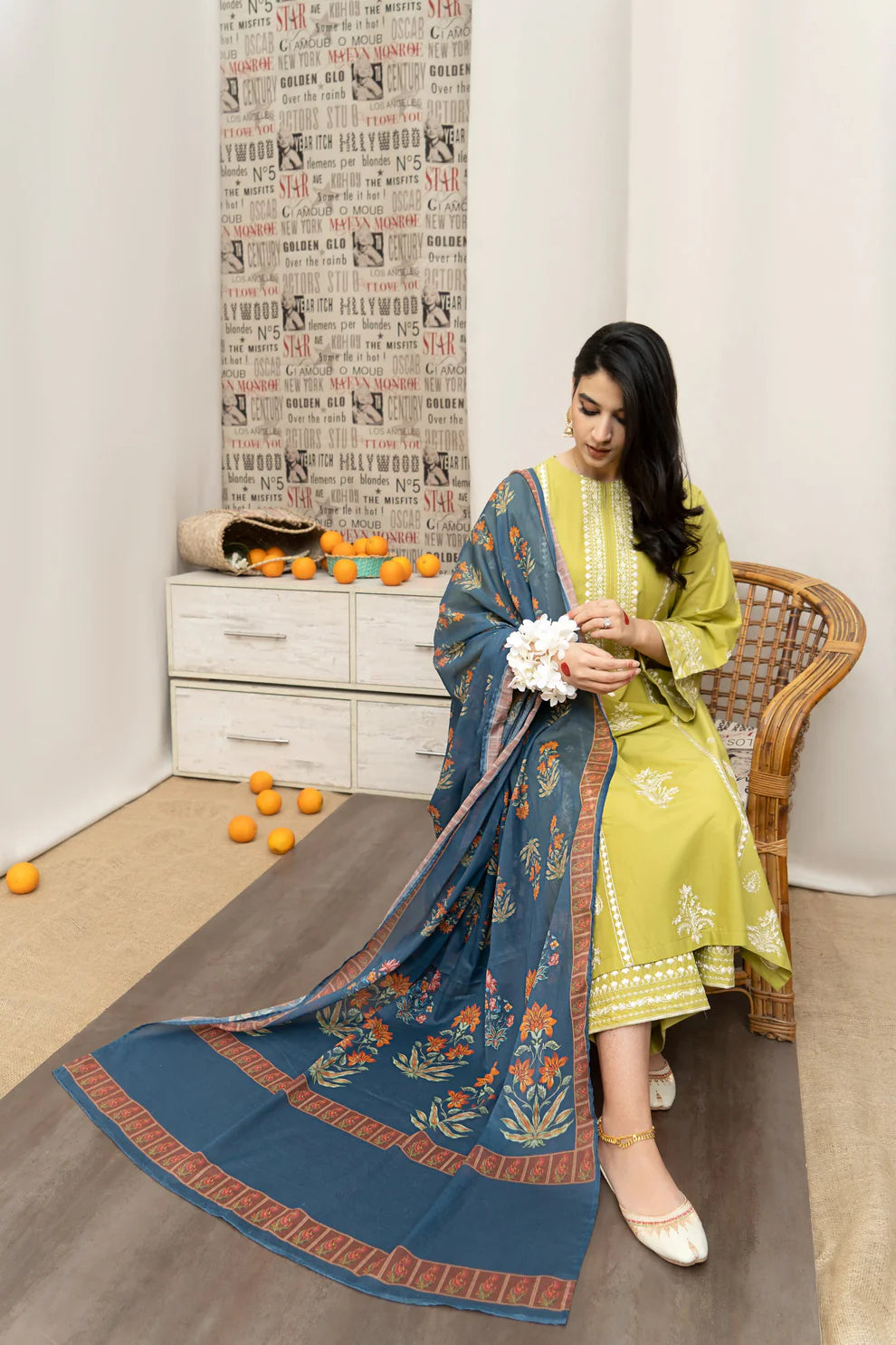 URGE- 3PC LAWN EMBROIDERED SHIRT WITH MONARK PRINTED DUPATTA AND EMB TROUSER-KUN-3600