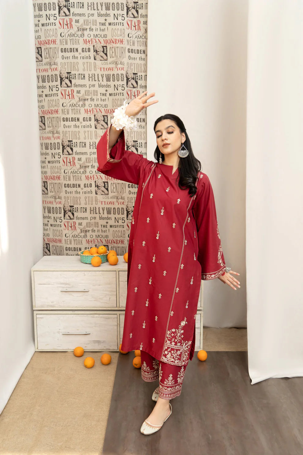 URGE - 3PC LAWN EMBROIDERED SHIRT WITH MONARK PRINTED DUPATTA AND EMB TROUSER-KUN-3582