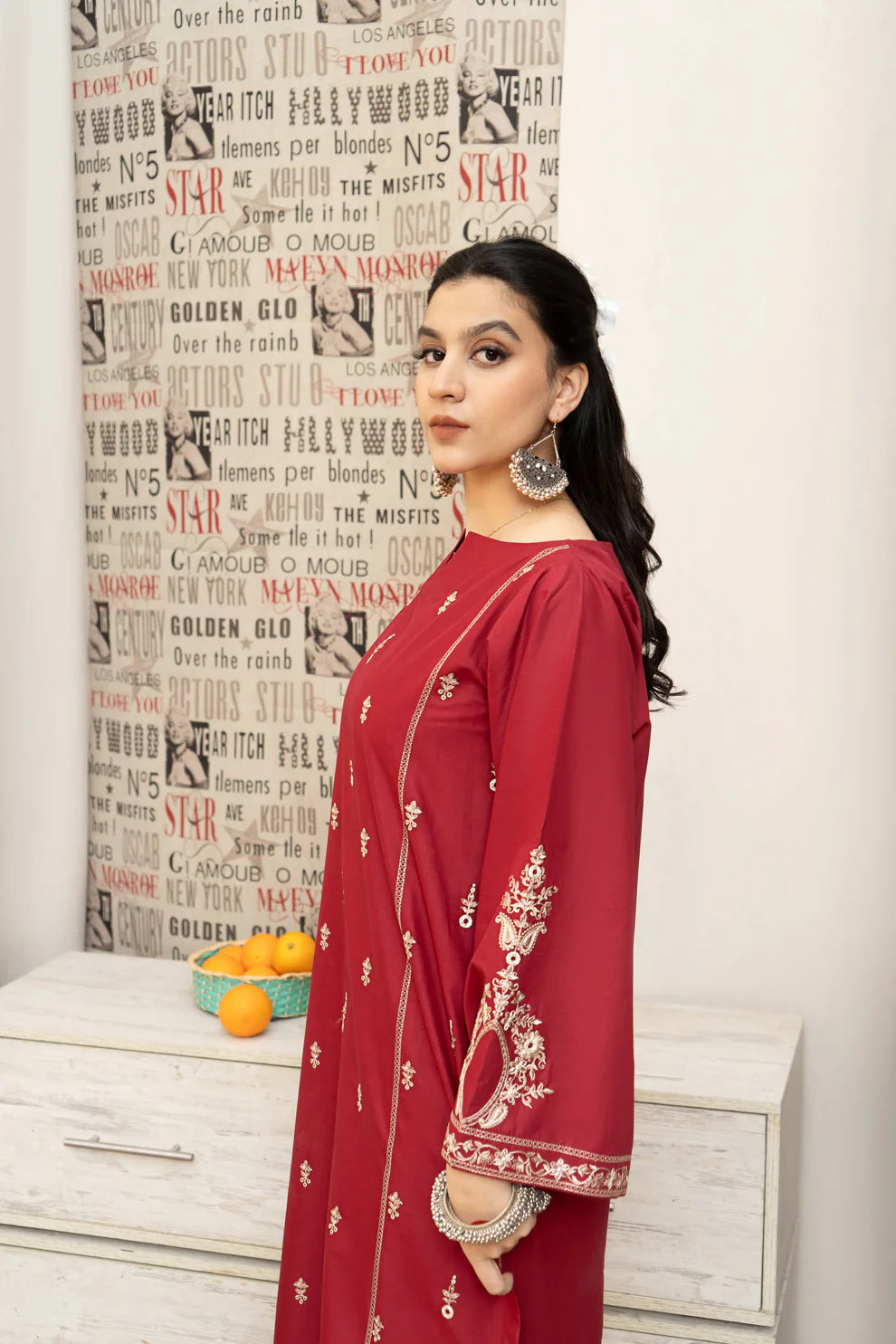 URGE - 3PC LAWN EMBROIDERED SHIRT WITH MONARK PRINTED DUPATTA AND EMB TROUSER-KUN-3582