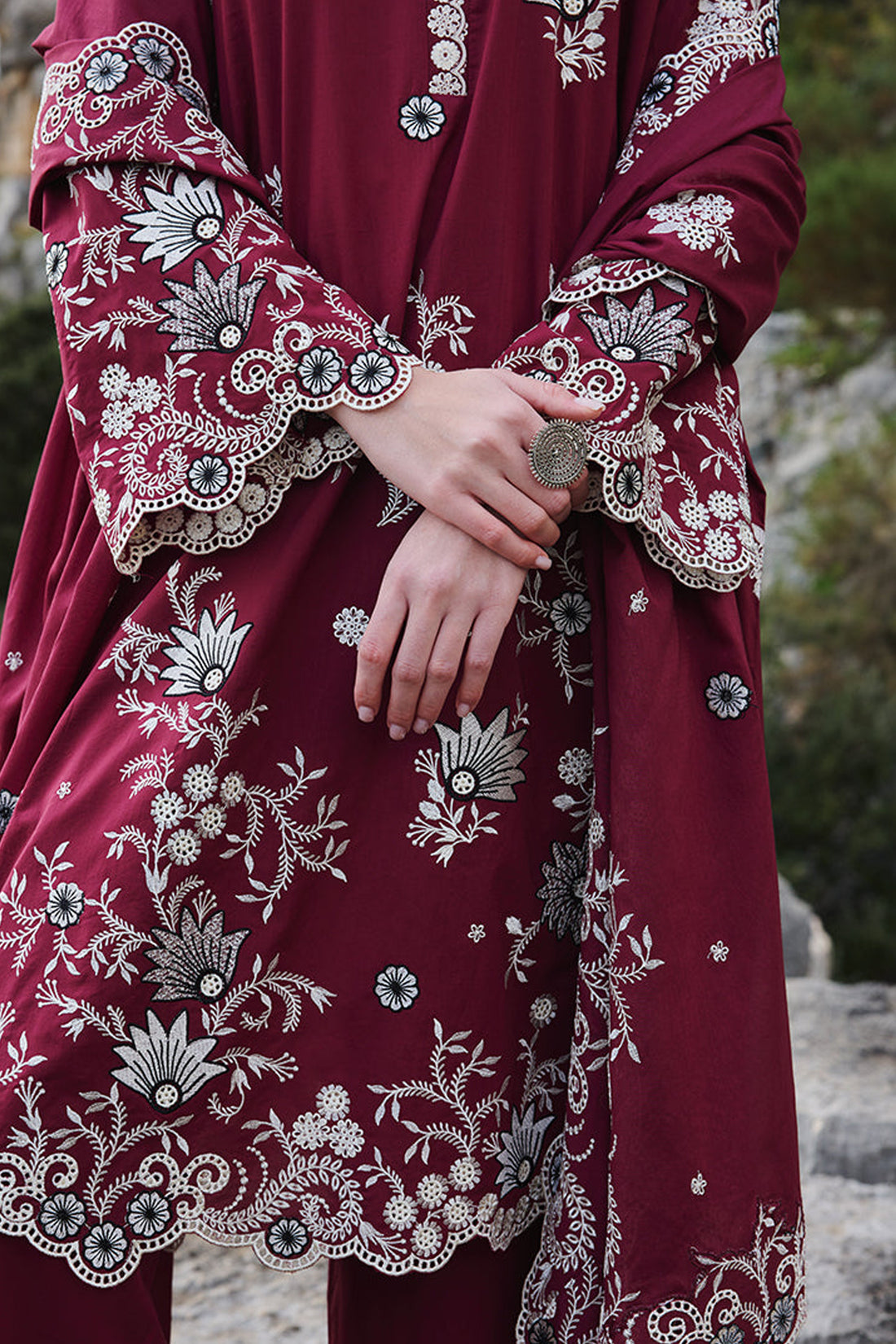 IMAGE-3PC LAWN EMBROIDERED SHIRT WITH MONARK EMBROIDERED DUAPATTA AND TROUSER-KUN-3715