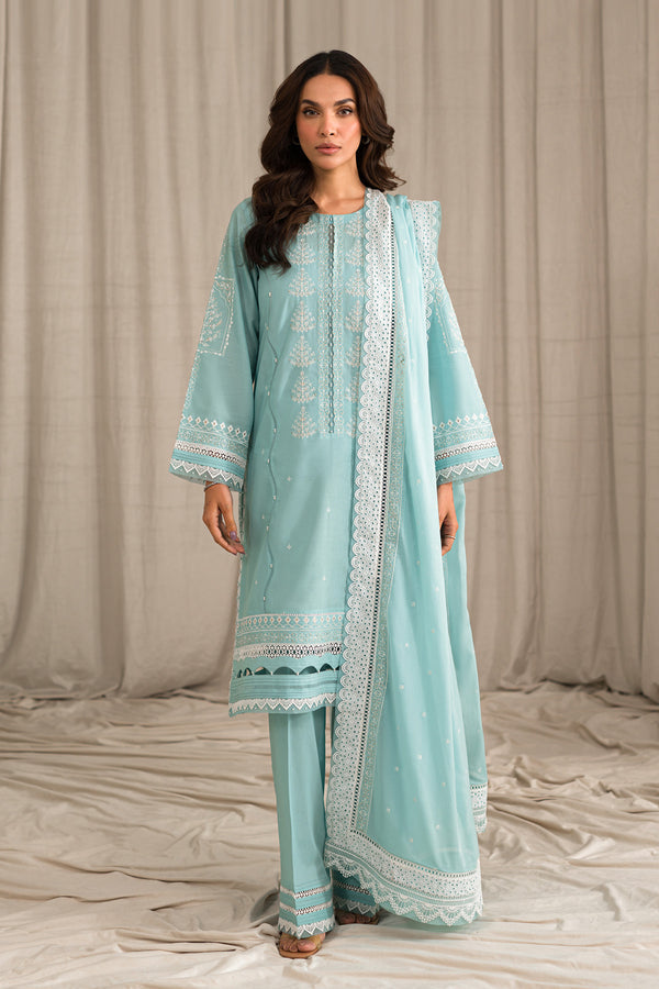 SEHAR BY MIRAJ- LAWN 3PC EMBROIDERED SHIRT WITH ORGANZA EMBROIDERED DUPATTA WITH TROUSER-KUN-2805