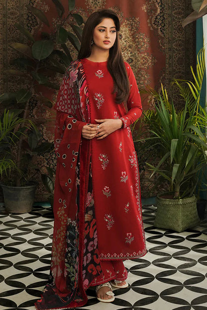 SERAN-3PC LAWN EMBROIDERED SHIRT WITH MONARK PRINT DUPATTA & EMB TROUSER-KUN-3646