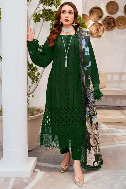 ZAINAB CHOTTANI-3PC CHIKENKARI LAWN EMBROIDERED WITH MONARK PRINT DUPATTA & TROUSER-BIC-4054.MUNGIYA