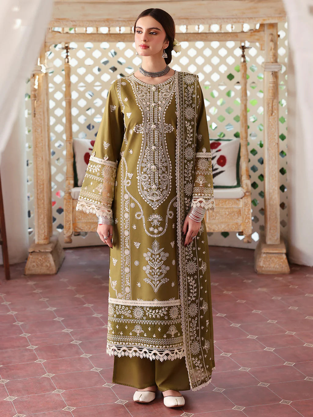 MAHNUR-3PC DHANAK EMBROIDERED SUIT-4033