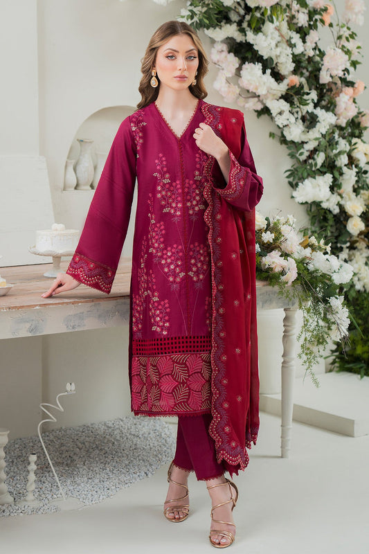 ZIVA- LAWN 3PC EMBROIDERED SHIRT WITH BAMBER CHIFFON EMBROIDERED DUPATTA WITH TROUSER -KUN- 2741