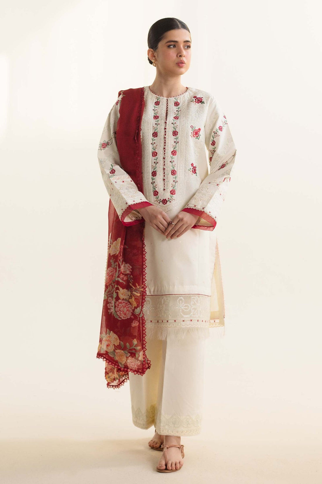 ZAHRA SHAHJAHAN- 3PC LAWN EMBROIDERED SHIRT WITH DIAMOND PRINT DUPATTA-KUN-2855-C