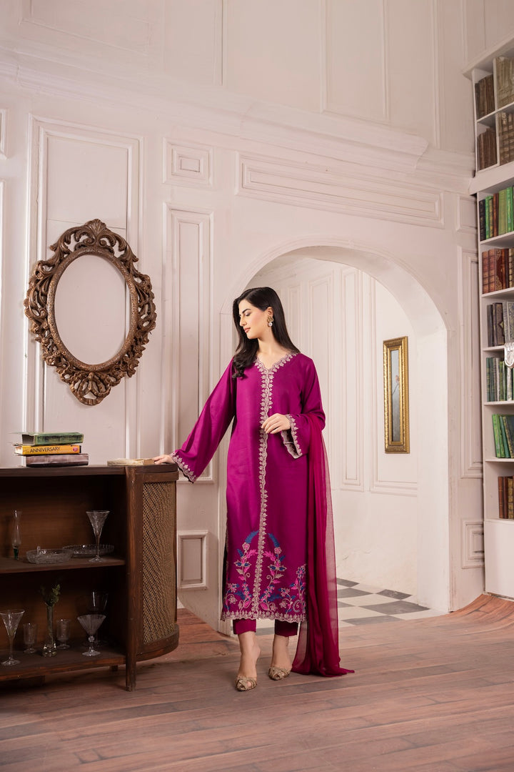 Asim Jofa-Lawn 3pc Embroidered Shirt With Bamber Chiffon Dupatta & Trouser-BIC-3567