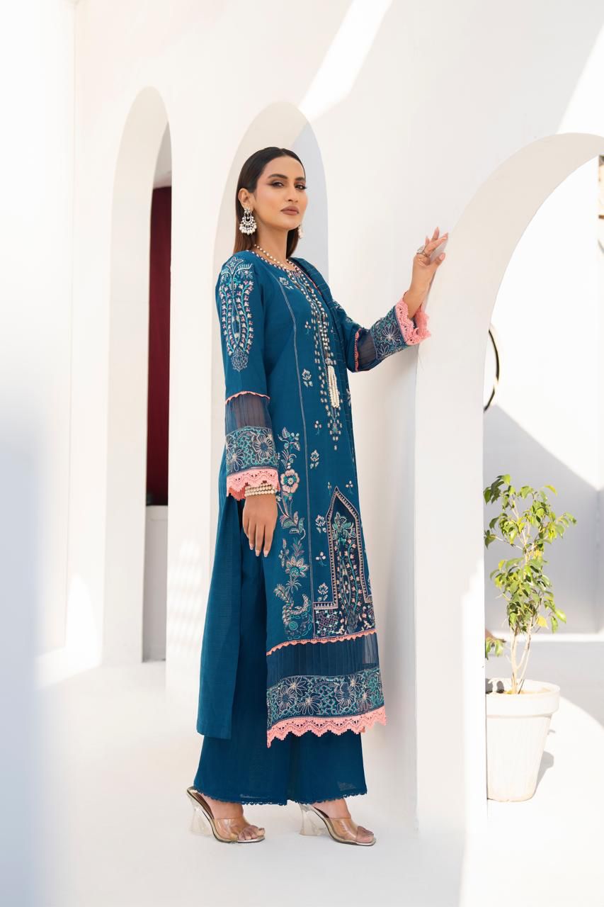 KUN-3PC LAWN EMBROIDERED SHIRT WITH LAWN EMBROIDERED READY TO WEAR DUPATTA-BIC-65