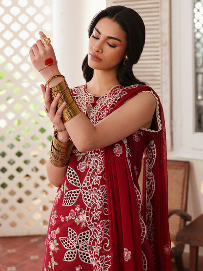 MAHNUR-3PC LAWN EMBROIDERED SHIRT WITH MONARK EMBROIDERED DUAPATTA AND TROUSER-KUN-3717