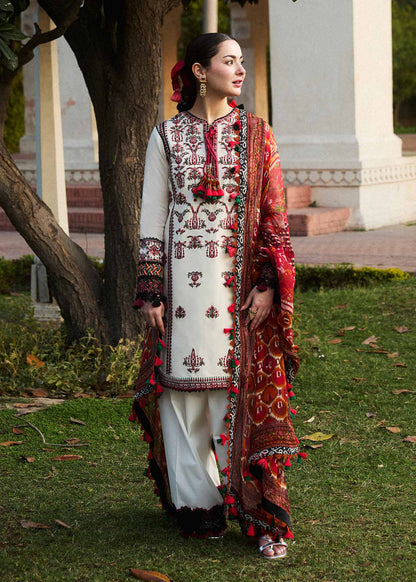 HUSSAIN REHAR- 3PC LAWN EMBROIDERED SHIRT WITH MONARK PRINT DUPATTA & TROUSER-KUN -3602