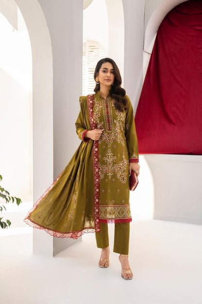 KUN-3PC LAWN EMBROIDERED SHIRT WITH LAWN EMBROIDERED READY TO WEAR DUPATTA-KUN-66