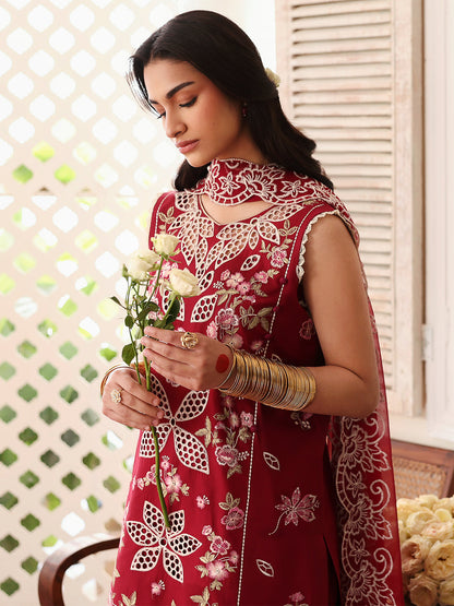 MAHNUR-3PC LAWN EMBROIDERED SHIRT WITH MONARK EMBROIDERED DUAPATTA AND TROUSER-KUN-3717