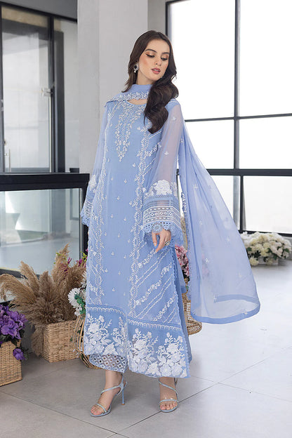 AZURE - 3PC ORGANZA EMBROIDERED LAWN SHIRT WITH ORGANZA EMBROIDERED DUPATTA AND TROUSER-KUN-2618