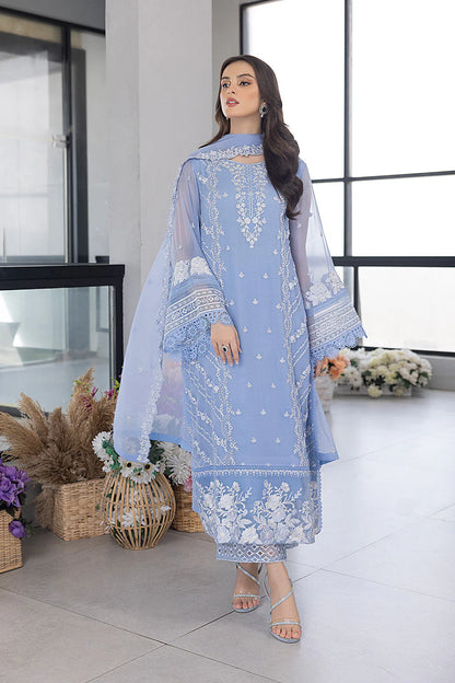 AZURE - 3PC ORGANZA EMBROIDERED LAWN SHIRT WITH ORGANZA EMBROIDERED DUPATTA AND TROUSER-KUN-2618